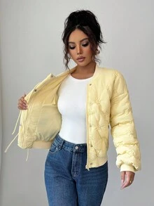 Elenzga معطف كاجوال للنساء بلون أحادي، شتوي - أصفر - مشاهدة 7