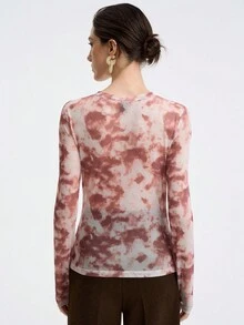 Aalyst Women Tie-Dye Mesh Casual T-Shirt, Autumn Fall Cloth For Women - Multicolor - View 2