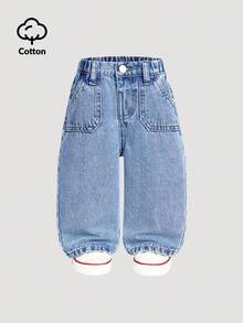 SHEIN Pantaloni casual con tasche cargo in vita elastica per neonati/bambini piccoli