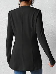 EMERY ROSE Women's Casual Textured Unlined Collarless Lightweight Long Sleeve Blazer - Black - View 2