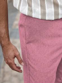 Manfinity RSRT 男士休闲斜口袋短裤亚麻短裤宽松过膝凉快吉利纯色夏季基本款男粉色短裤夏季短裤男士度假服男短裤粉色短裤