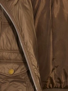 SHEIN ICON 女式保暖拉链连帽加厚毛边外套，冬季 - 棕色 - 查看 11