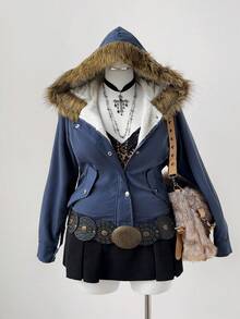 Sweetra Plus Size Fur Collar Hooded Fashion Design Fleece Casual Jacket Vintage Fall Winter Cloth For Women Autumn - Multicolor - View 1