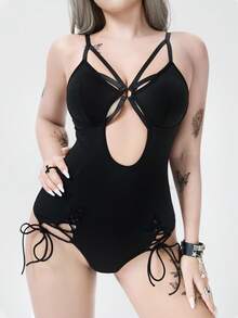 ROMWE Goth 女式哥特朋克摇滚系带性感紧身衣 - 黑色 - 查看 5