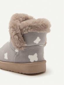 Cozy Pixies 1双女婴灰色蝴蝶图案平底时尚甜美可爱款保暖休闲雪地靴，适合冬季户外旅行