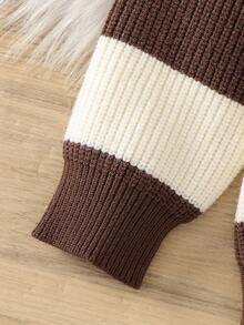 SHEIN Playful Pals Young Boys'Retro Thick-Striped Sweater & Pants Sets - Stylish, Comfortable,Suitable For Autumn/Winter Boys Two Piece Outfit Boys Brown Pants Boys Brown And White Striped Sweater Toddler Boy Clothes Boys Autumn Outfit Fall - Brown - View 7