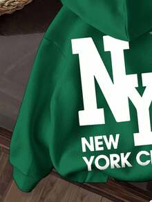 Tween Boy Casual Cartoon Pattern Thick Hooded Long Sleeve Sweatshirt, Suitable For Autumn/Winter Fall - Dark Green - View 4