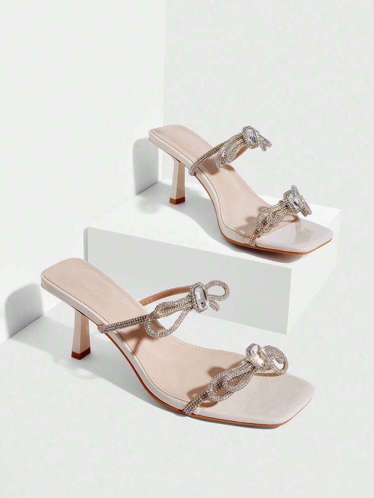 CUCCOO SZL Women's Square Toe Rhinestone Decor Fashion Shiny Square Toe Party & Daily Wear High Heel Shoes