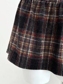 Elamini Vintage Collegiate Style Brushed Plaid Mini Dress - Multicolor - View 6