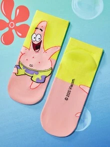 SpongeBob SquarePants | SHEIN 2 Pairs Soft & Breathable Moisture-Wicking Casual Men Ankle Socks With & Fashionable And Cute Pink & Blue Short Socks Reinforced Toe & Heel For Durabiliy Unisex For Women All Season All-Match Summer Winter - Multicolor - View 6