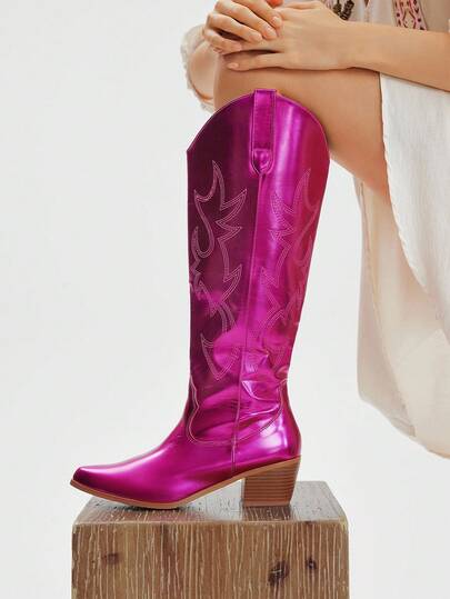 Styleloop Botas vaqueras de media caña de color rojo burdeos, botas de moda para mujer, adecuadas para Navidad, Año Nuevo, citas, Halloween