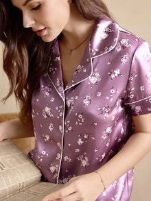 EverLounge 女士有领短袖睡衣套装 - 紫色 - 查看 3