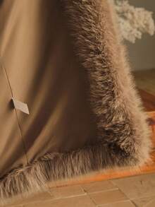 Anewsta 休闲宽松咖啡棕色蓬松人造毛皮夹克，冬季外套 - 咖啡棕 - 查看 11