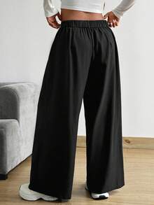 Vionelle Quần ống đứng lưng thun co giãn màu trơn cỡ lớn có túi - màu đen - Xem 2