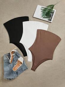 SHEIN EZwear Women's 3pcs Strapless Slim Fit Bodysuit Set, Suitable For Summer Casual Wear - Multicolor - View 7