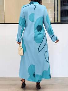 EMERY ROSE 加大码前扣长袖全印花休闲连衣裙，随机印花长款女装 - 彩色 - 查看 2