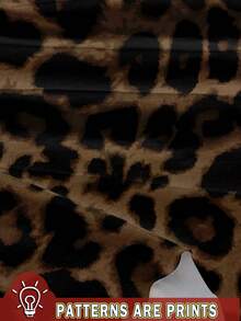 SHEIN LUNE Casual Leopard Pattern Round Neck Short Sleeve Loose T-Shirt For Women, Suitable For Summer