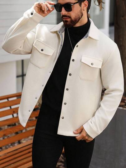 Manfinity CasualCool 男士纯色长袖实用口袋休闲夹克，秋冬季