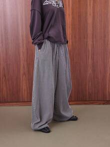 COUREZ Low Rise Striped Baggy Barrell Trousers /Y2K  Clothes For Women Spring Clothes For Women  Outfits For Women Wide Leg Pants - Black - View 4