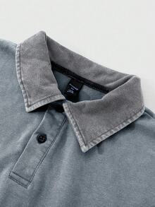 ROMWE MEN Street Life 男士斑点印花 Polo 衫，街头美式短袖 Polo 衫 - 綠色 - 查看 4