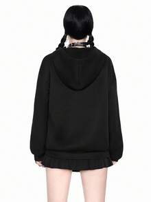 ROMWE Gothic Style Snake & Floral Print Women Hoodie With Thermal Lining - Black - View 3