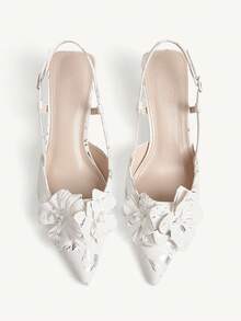 CUCCOO CHICEST 女士尖头鸢尾花高跟鞋，大理石纹理，细高跟，优雅浪漫经典白色仿皮穆勒高跟鞋，适合约会和正式活动，秋冬 - 白色 - 查看 9