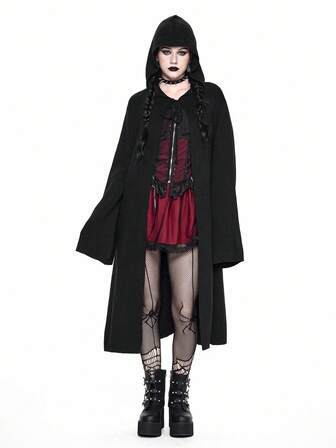 Goth Poncho lungo con cappuccio in maglia stile gotico, adatto per Ognissanti
