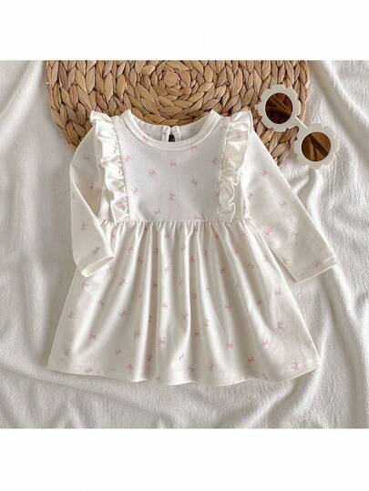 Loomiva 新生女婴优雅休闲舒适蝴蝶结装饰连衣裙