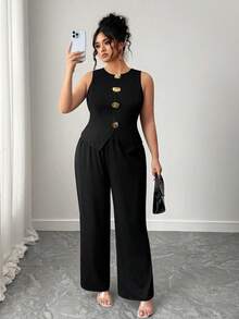 Elenzga Halloween Plus Size Co-Ords - Black - View 5