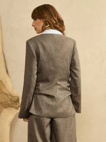 Chiquease 女式简约V领二合一长袖西装外套 - 棕色 - 查看 7