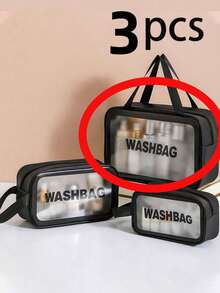 1/3 件防水盥洗包、化妆包、大号透明化妆包、化妆品收纳包、PVC 加厚洗漱包，适用于旅行和浴室收纳、护肤品收纳袋便携式旅行包、大容量（白色） - 黑色. - 查看 15