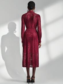 Almamuse Vestido elegante de mujer con parches de encaje, burdeos - Burdeos - Ver 2