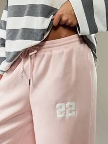 MISSGUIDED 阔腿运动裤休闲家居服高腰宽松版型数字标志冬季舒适裤抽绳松紧腰舒适家居日常穿着 - 粉色 - 查看 4