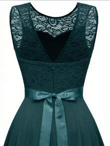 Olithes 女式无袖粉色蕾丝连衣裙，夏季 - 藏蓝色 - 查看 5