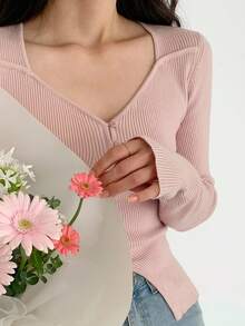 DAZY 女式高领修身长袖毛衣秋季 - 粉色 - 查看 3