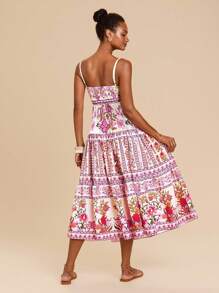 Travachic Boho Midi Dress With Floral Plant Print And Flared Hem For Summer Floral Summer Vacation - Multicolor - View 2
