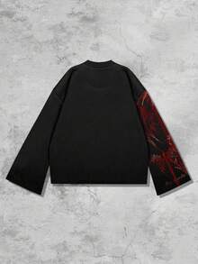 ROMWE MEN Goth 男士朋克街头风格长袖 T 恤，适合春秋万圣节、秋季、2000 年代风格 - 黑色 - 查看 2