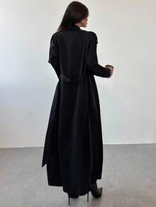 Firerie Women's New Elegant Casual Fashion Versatile Black Long Button Lapel Windbreaker, Suitable For Autumn Winter, Women's Coat, Commuting Wear, Fall - Black - View 2