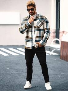 Manfinity Homme Áo khoác kẻ caro thường ngày cỡ lớn dành cho nam, Xuân/Thu - Nhiều màu - Xem 6