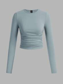 SHEIN EZwear 休閒極簡針織純色三件組圓領抓皺長袖女款T恤 秋冬 - 彩色 - 查看 6