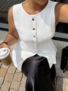 Dripcurv Plus Size Lightweight Knitted Sleeveless Top For Summer - Beige - View 8