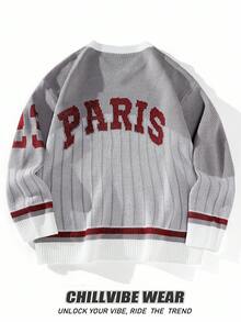 Chillumni Men's Letter Pattern V-Neck Long Sleeve Loose Casual Sweater , Fall Winter - Multicolor - View 2