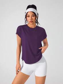 SHEIN Sports 女式圆领蝙蝠袖拼布运动T恤健身衫 - 彩色 - 查看 4