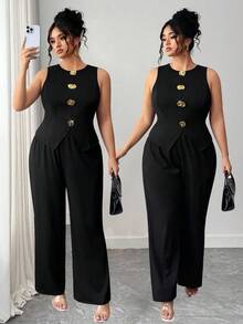 Elenzga Halloween Plus Size Co-Ords - Black - View 1