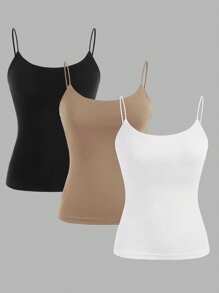 SHEIN EZwear 3件套休闲吊带背心套装，百搭性感，适合夏季，修身版型