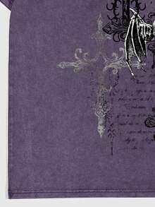 ROMWE MEN Goth Áo thun nam tay ngắn in họa tiết cổ điển - Màu tím - Xem 4