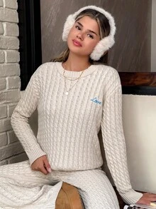 Completo da donna in maglia a trecce, set di 2 pezzi