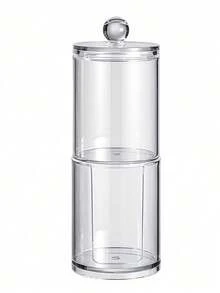 1 pièce Boîte de rangement transparente pour cotons-tiges avec couvercle en bambou, boîte de distribution de tampons de maquillage anti-poussière, bocal en plastique transparent pour rangement de cotons-tiges, cosmétiques, organisateur de salle de bain, fournitures de rangement et d'organisation pour la maison, cadeau de fête, cadeau de Noël - Multicolore - Voir 9