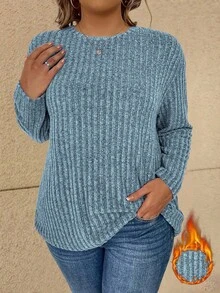 EMERY ROSE Damen Große Größen Lässig Rippstrick Pullover T-Shirt mit Dropped Shoulder, Herbst/Winter