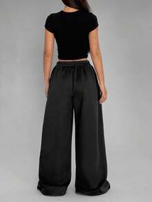 FavEase Women's Skin-Friendly Breathable Comfortable Pants With Adjustable Elastic Waist - Black - View 2